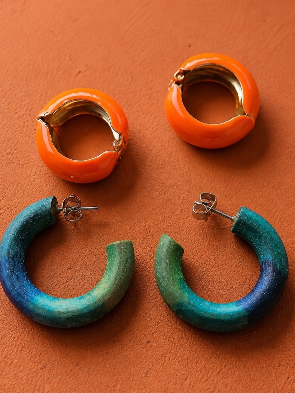Colorful Hoop Earrings Bundle Orange, Iridescent & Pink 3-Pair Statement Set - Picture 2 of 3